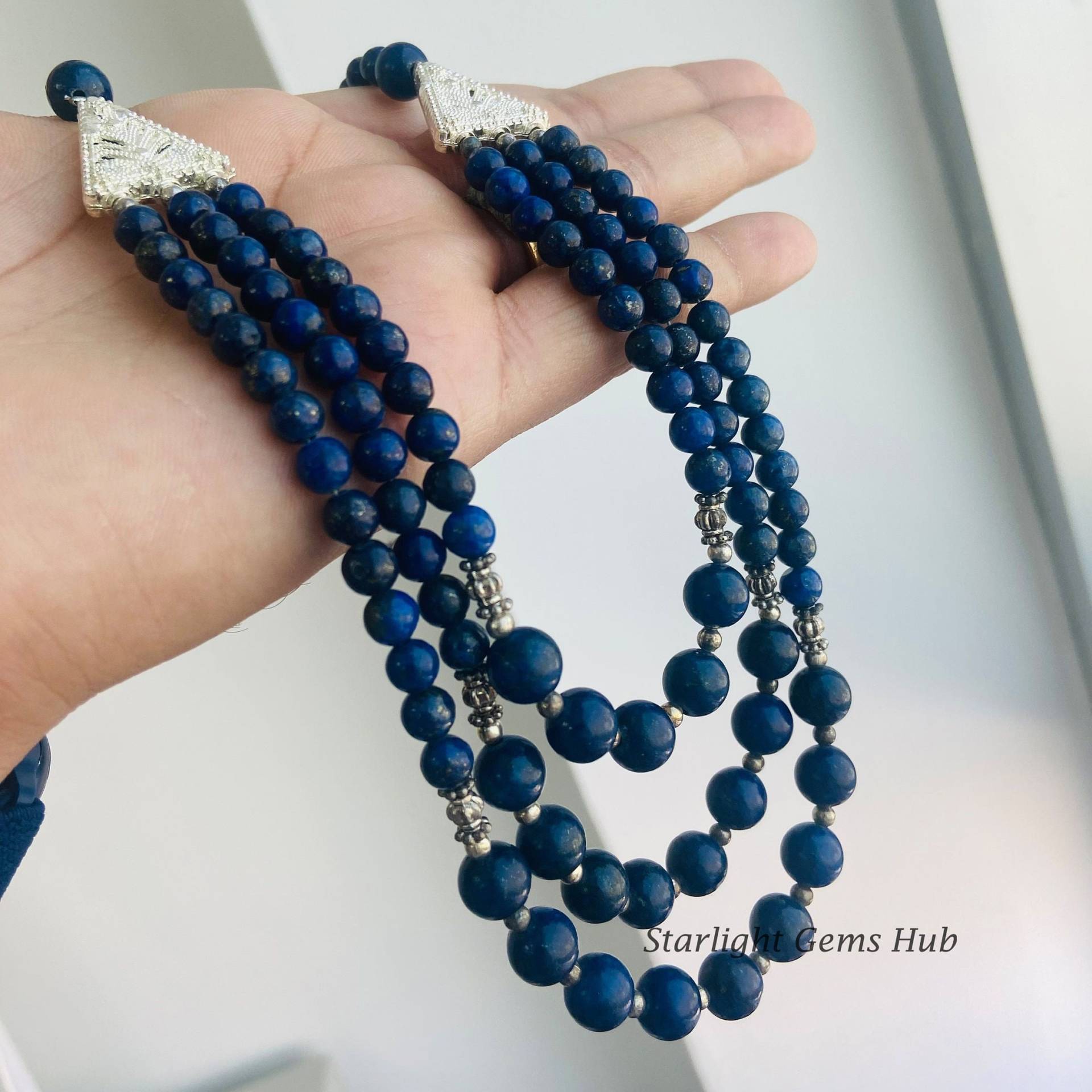 Echte Blaue Lapislazuli Perlenkette-Glatte Runde Blaue Edelstein Schmuck-Layering Halskette-Frauen Schmuck-925 Lock-Beste Geschenke Für Sie von StarLightGemsHub