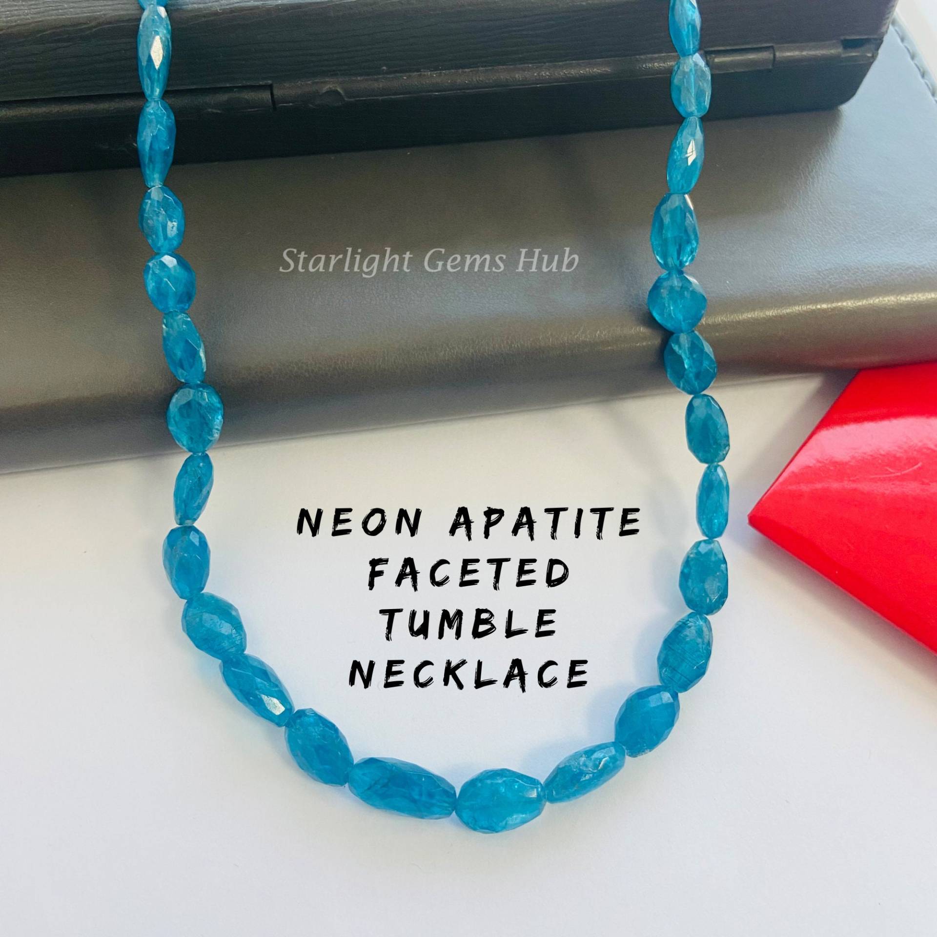 Natürliche Neon-Apatit-Perlen-Halskette, 8-9 Mm, Facettierte Nugget-Halskette, Neonblaue Apatit-Heilkette, Apatit-Edelstein-Schmuck, Geschenk Für Sie von StarLightGemsHub