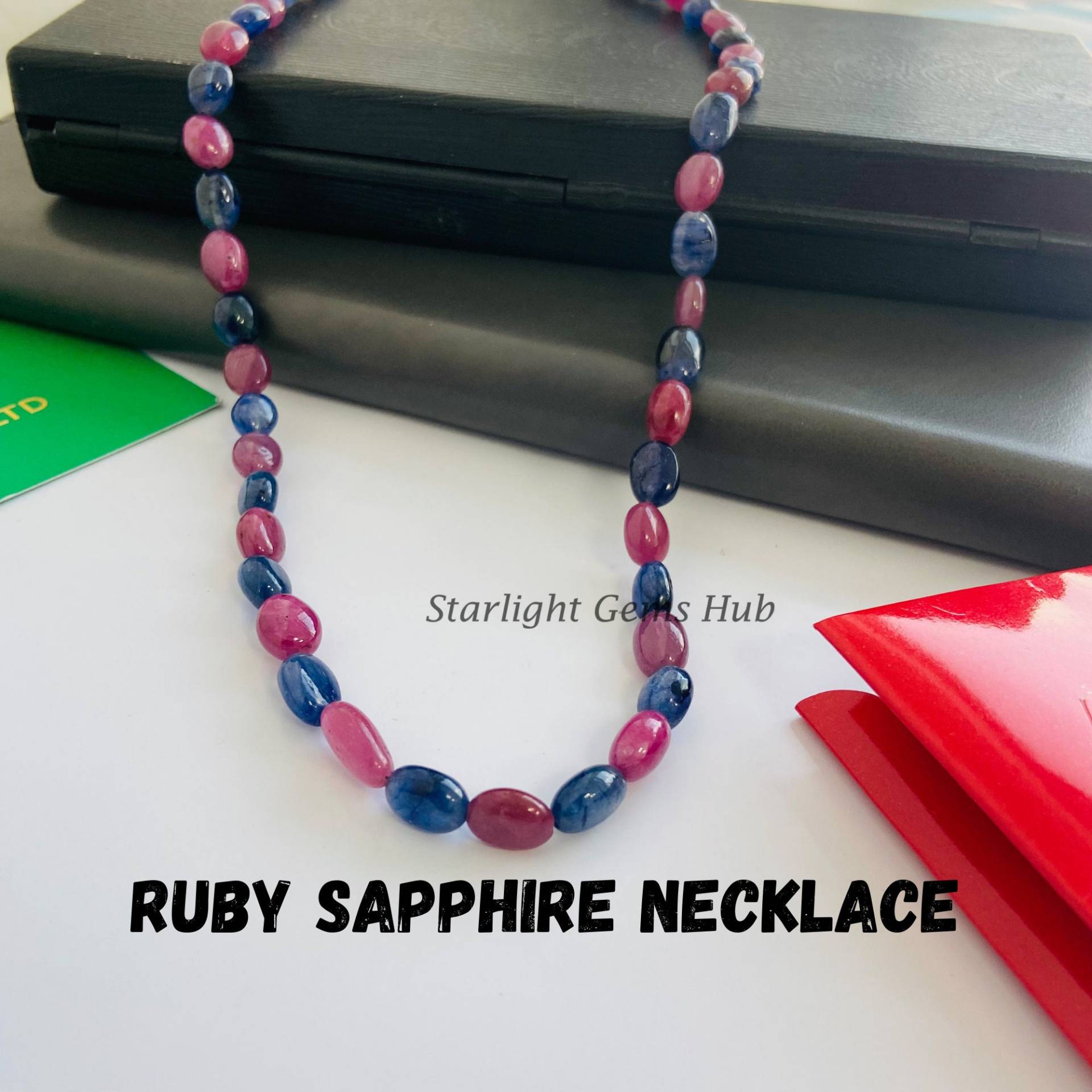 Zum Verkauf-Aaa Blau Saphir Rosa Rubin Edelstein Halskette-Glatt Oval Nuggets Perlen Schmuck-Designer Schmuck-Edelstein Frauen Schmuck-Geschenke von StarLightGemsHub