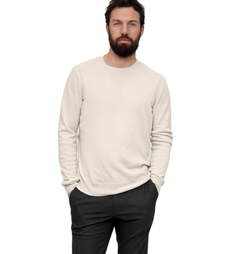 State Cashmere langärmliger Pullover aus 100% reinem Kaschmir für Herren mit Rundhalsausschnitt, Weiß, M von State Cashmere