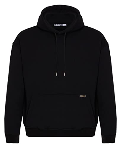 Blank Fitted Oversized Heavy Basic Men Hoodie, Kapuzenpullover mit Fronttasche, Dropped Shoulders Streetwear Hoodie, Baumwolle Premium Herren Pullover (XXL, Schwarz) von Stats