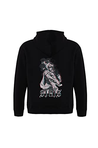 Caesar Fitted Oversized Heavy Men Hoodie, Kapuzenpullover mit Fronttasche, Dropped Shoulders Streetwear Hoodie, Baumwolle Premium Herren Pullover (M, Schwarz) von Stats