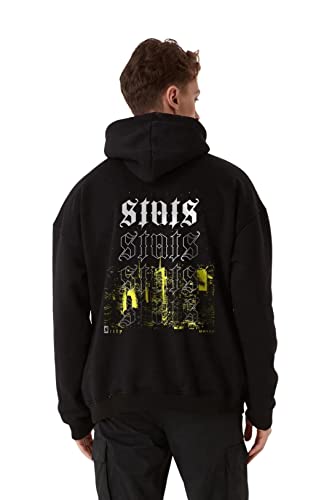 City Fitted Oversized Heavy Men Zip Hoodie, Kapuzenpullover mit Fronttasche, Dropped Shoulders Streetwear Ziphoodie, Baumwolle Herren Pullover (XL, Schwarz) von Stats