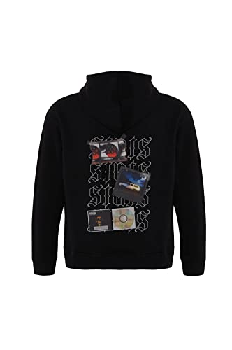 Fever Fitted Oversized Heavy Men Hoodie, Kapuzenpullover mit Fronttasche, Dropped Shoulders Streetwear Hoodie, Baumwolle Herren Pullover (XL, Schwarz) von Stats