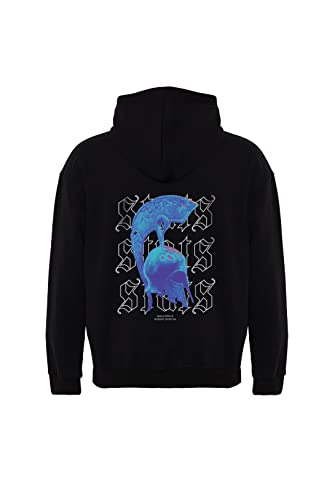 Modern Spartan Fitted Oversized Heavy Men Hoodie, Kapuzenpullover mit Fronttasche, Dropped Shoulders Streetwear Hoodie, Baumwolle Herren Pullover (L, Schwarz) von Stats