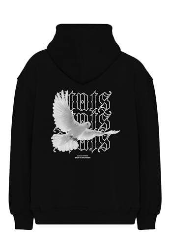 Pigeon Fitted Oversized Heavy Men Hoodie, Kapuzenpullover mit Fronttasche, Dropped Shoulders Streetwear Hoodie, Baumwolle Herren Pullover (3XL, Schwarz) von Stats