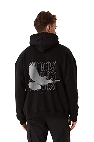 Pigeon Fitted Oversized Heavy Men Zip Hoodie, Kapuzenpullover mit Fronttasche, Dropped Shoulders Streetwear Ziphoodie, Baumwolle Herren Pullover (L, Schwarz) von Stats