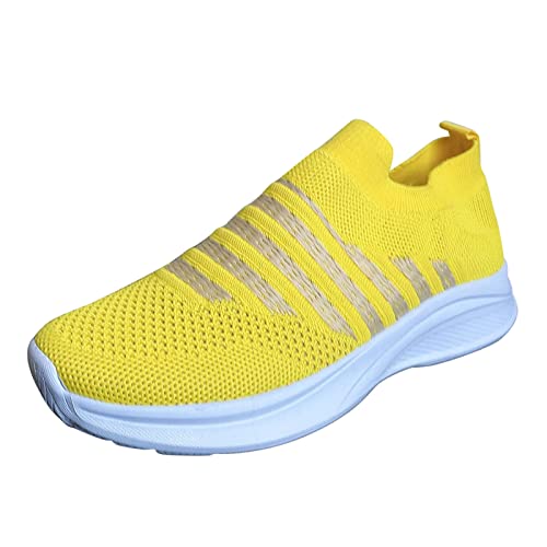 Natural World Schuhe Damen Streifen-Sneaker für Damen Mesh-Laufschuhe Sportliche Tennis-Walking-Schuhe Fliegengewebte atmungsaktive Turnschuhe Sportschuhe Fidelio Schuhe Damen (Yellow, 40) von Stay&me