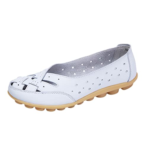 Sport Schuhe Für Damen Slip On Women Comfort Walking Flat Loafers Freizeitschuhe Driving Loafers Wanderschuhe für Frauen Waldläufer Schuhe Damen Weite H 41 (White, 39) von Stay&me