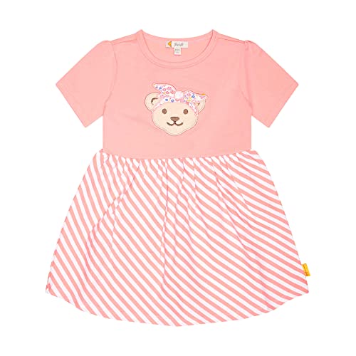 Steiff Kleinkind Mädchen Kleid Kurzarm, Bequemes Sommerkleid mit Streifen, Teddybärmotiv, Rosa (Salmon Rose), 110 von Steiff