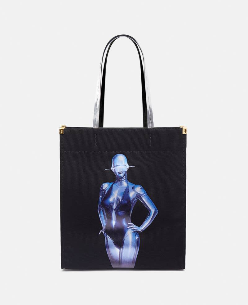 Stella McCartney - Tote Bag aus Biobaumwoll-Canvas mit Sexy Robot-Grafik, Frau, Ultra Schwarz von Stella McCartney