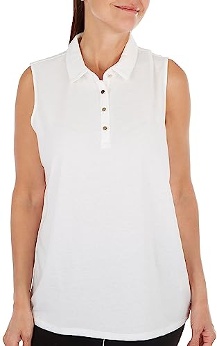 Stella Parker Ärmelloses Poloshirt für Damen mit Knopfleiste, natürliches weiß, Groß von Stella Parker