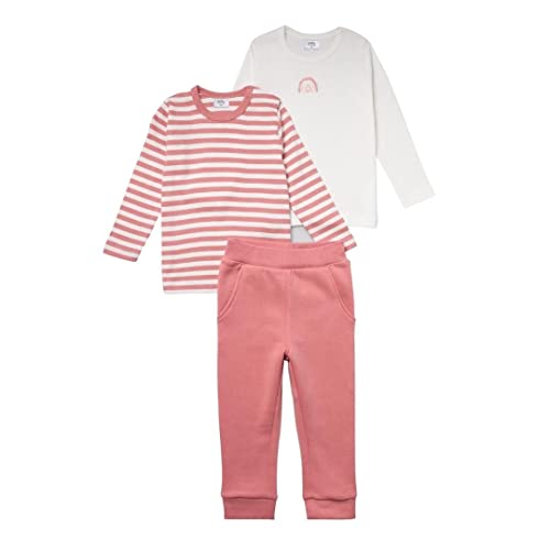 Stellou Kleidungsset für Babies und kleine Mädchen 3-teilig in Rosa, Bio-Baumwolle, 2 Langarm-Shirts und eine Jersey-Hose (Rosa/Weiß, 62/68) von Stellou & friends