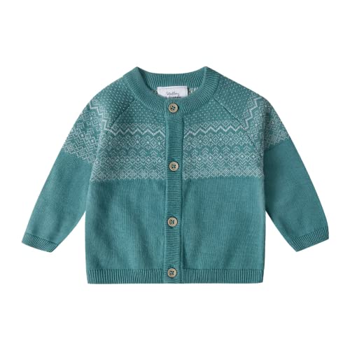 Stellou & friends Cardigan-Strickjacke für Mädchen und Jungen mit Norwegen Muster | Hochwertige Baby-Kleidung aus 100% Baumwolle - III V I Gr. 62/68 - Salbei von Stellou & friends