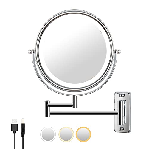 Steowsey Wandmontierter Kosmetikspiegel, 1/10-Fache Vergrößerung, 20,3 cm Drehbar, mit Verlängerungsarm, Lampe, Kosmetik- und Badezimmerspiegel mit 3-Farben-Temp. Steowsey Wandmontierter Kosmetikspiegel, 1/10-Fache Vergrößerung, 20,3 cm Drehbar, mit Verlängerungsarm, Lampe, Kosmetik- und Badezimmerspiegel mit 3-Farben-Temp. von Steowsey