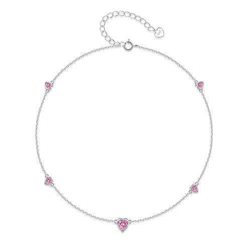 Step Forward Sterling Silber Oktober Geburtsstein Fußklets für Frauen Rosa Herz Monatsstein Geschenk Schmuck für Mädchen von Step Forward