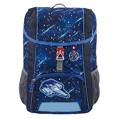 Step by Step Rucksack-Set KID REFLECT „Star Shuttle Elio“, mit Sitzkissen, ergonomischer Mini-Ranzen, höhenverstellbarer Brustgurt, Kindergarten, Vorschule & Freizeit, 13 l, blau-schwarz von Step by Step