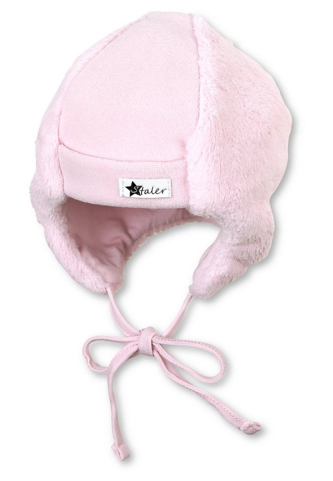 Sterntaler® Schlupfmütze Mütze (1-St., Wintermütze mit Bärchen Motiv, Bindeband und Ohrenschutz) Baby Beanie Mütze aus weichem Teddyflausch unifarben von Sterntaler®