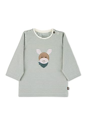 Sterntaler Baby Jungen Langarmshirt Baby GOTS Langarm-Shirt gestreift - Baby Shirt Langarm - mit Esel Stickerei und Knopf - grün, 62 von Sterntaler