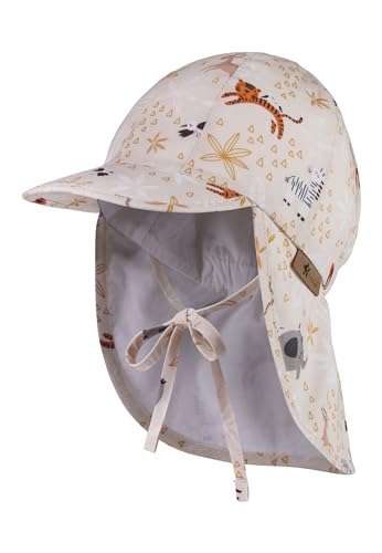 Sterntaler Schirmmütze mit Nackenschutz Zootiere mit Bindeband - Schirmmütze mit UV -Schutz 50+ - Baby Mütze mit Ohrenklappen - Unisex Schirmmütze Baby aus Baumwolle - beige, 49 von Sterntaler