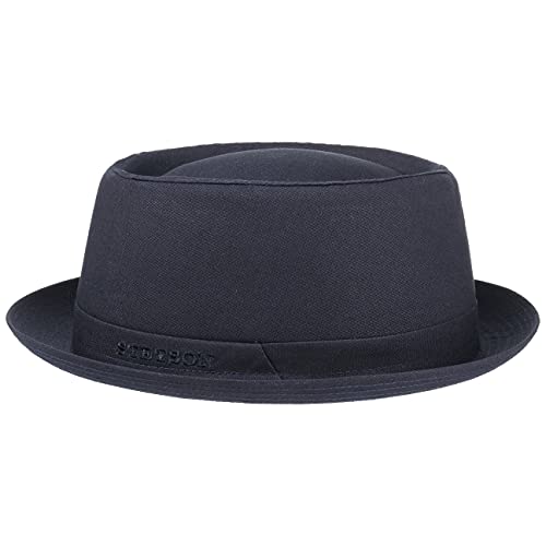 Stetson Athens Cotton Porkpie Hut Damen/Herren - Stoffhut aus Baumwolle - Pork Pie Made in Italy - Sommer/Winter - Herrenhut mit Innenfutter - dunkelblau 54 cm von Stetson