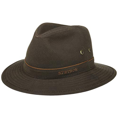 Stetson Avasun Waxed Cotton Traveller Damen/Herren - Wanderhut UV-Schutz 40+ - Sonnenhut Wasserabweisend - Hut aus gewachster Baumwolle - Regenhut Sommer/Winter Dunkelbraun M (56-57 cm) von Stetson