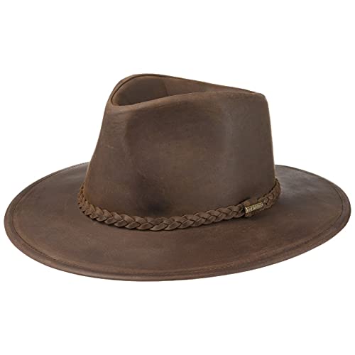 Stetson Buffalo Leather Westernhut - Lederhut Damen/Herren - Cowboyhut Sommer/Winter - Rodeohut aus Leder (Büffel) - Hut wasserabweisend - Regenhut Dunkelbraun L (58-59 cm) von Stetson