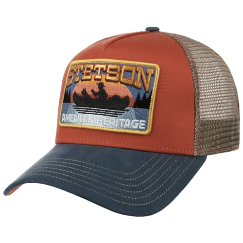 Stetson Canoe Trucker Cap One Size (ca. 56-60 cm) Herren - Mit Baumwolle - Größenverstellbar - Gefüttert mit Baumwolle - Mesh-Einsatz - Snapback-Verschluss - Kappe Sommer/Winter blau-rot One Size von Stetson