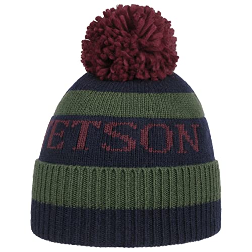 Stetson Classic Bommelmütze - Gestreifte Mütze - Wintermütze mit Umschlag - Blockstreifen - Kaschmir-Mix - Herbst & Winter - Damen und Herren grün-blau One Size von Stetson