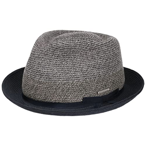 Stetson Contrast Brim Player Toyo Strohhut - Zweifarbiger Hut - Moderne Diamond-Krone - Mit UV-Schutz 40+ - Damen & Herren - Frühjahr/Sommer dunkelblau XL (60-61 cm) von Stetson