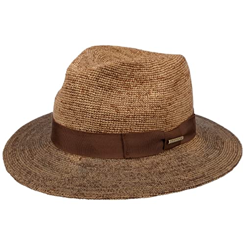 Stetson Decorah Traveller Strohhut Sonnenhut Sommerhut Strandhut Raffiahut Raffiastrohhut Damen/Herren - mit Ripsband Frühling-Sommer - L (58-59 cm) braun von Stetson