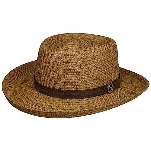 Stetson Gambler Toyo Strohhut - Hut mit Western-Flair - Sommerhut mit Ledergarniturband - Viskose Damen/Herren - Frühjahr/Sommer Natur-braun XL (60-61 cm) von Stetson