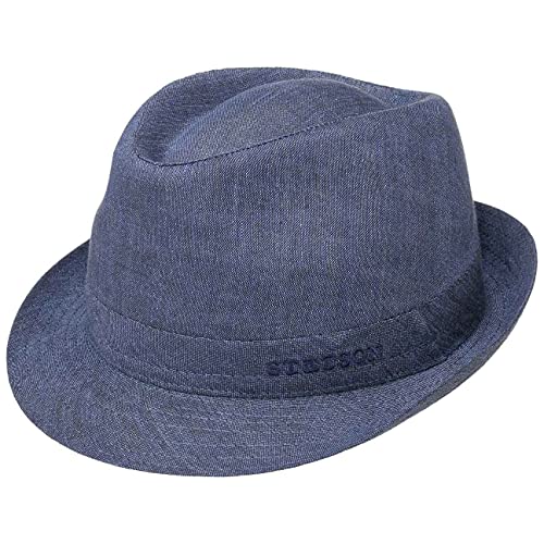 Stetson Geneva Leinenhut - Sonnenhut Damen/Herren - Stoffhut Made in Italy - Sommerhut mit UV-Schutz 40+ - Trilby aus Leinen Frühjahr/Sommer blau 61 cm von Stetson