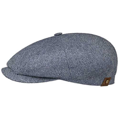 Stetson Hatteras Seide Schirmmütze Damen/Herren - Ballonmütze aus Seide - Flatcap mit Sonnenschutz UV 40+ - Schiebermütze mit Fischgratmuster - Schirmmütze Sommer/Winter blau 59 cm von Stetson