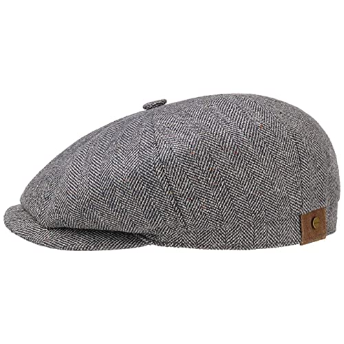 Stetson Hatteras Seide Schirmmütze Damen/Herren - Ballonmütze aus Seide - Flatcap mit Sonnenschutz UV 40+ - Schiebermütze mit Fischgratmuster - Schirmmütze Sommer/Winter blau-weiß 59 cm von Stetson