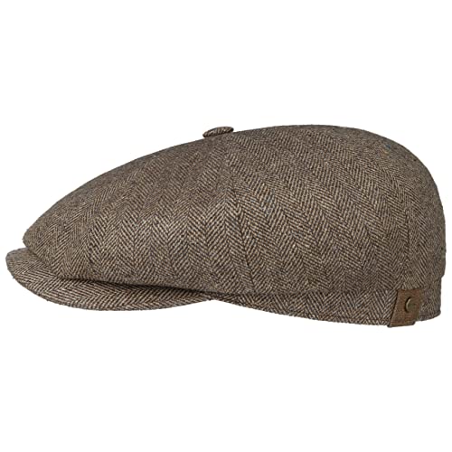 Stetson Hatteras Seide Schirmmütze Damen/Herren - Ballonmütze aus Seide - Flatcap mit Sonnenschutz UV 40+ - Schiebermütze mit Fischgratmuster - Schirmmütze Sommer/Winter braun-beige 58 cm von Stetson