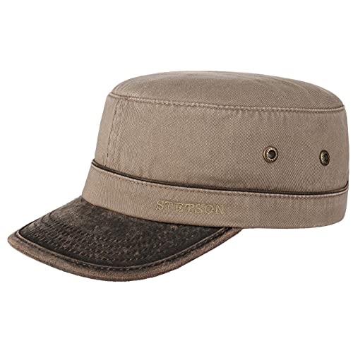 Stetson Katonah Cotton Army Cap Damen/Herren - Baumwollcap größenverstellbar - Armycap Sommer/Winter - Kappe 100% Baumwolle - Military-Cap Used Look - Baumwollkappe mit Schirm Hellbraun XL (60-61 cm) von Stetson