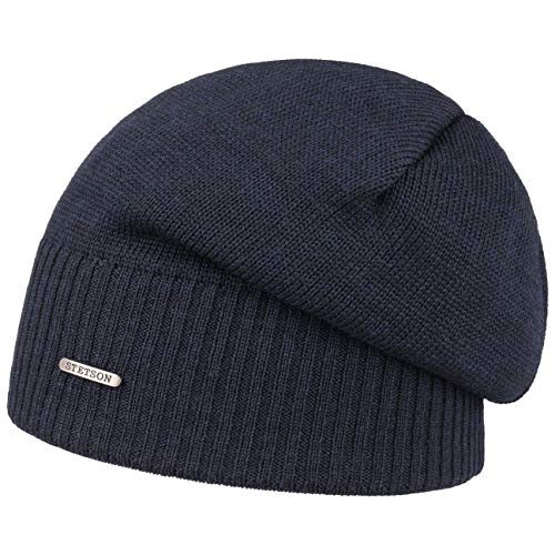 Stetson Merino Oversize Beanie Damen/Herren - Strickmütze aus Wolle - Made in Italy - Wintermütze gefüttert - Beanie mit Fleecefutter und UV-Schutz - Mütze Herbst/Winter dunkelblau One Size von Stetson