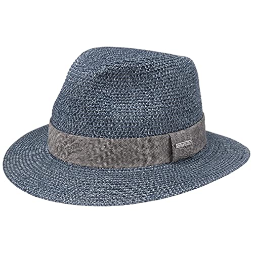 Stetson Nark Traveller Toyo Strohhut - Travellerhut aus Toyostroh - Strandhut Damen/Herren - Sommerhut mit Futterband (Baumwolle) - Sonnenhut Frühjahr/Sommer - Hut blau-meliert L (58-59 cm) von Stetson