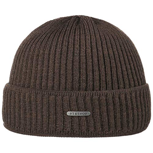 Stetson Parkman Mütze - Strickmütze Damen/Herren - Wintermütze aus 100% Merinowolle - Made in The EU - One Size 54-62 cm Umschlagmütze - Wollmütze Herbst/Winter - Rippmütze Dunkelbraun One Size von Stetson