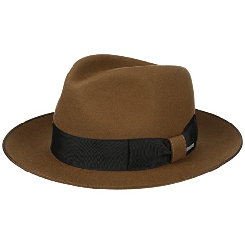 Stetson Riverson Fedora Haarfilzhut - Einfarbiger Hut - Elegante Player-Krone - Filzhut mit Schleife - Herbst/Winter - Für Damen und Herren - Made in The EU braun 57 cm von Stetson