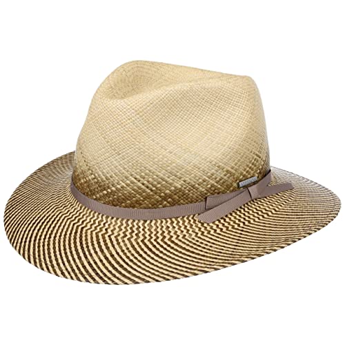 Stetson Striped Brim Panamahut Sommerhut Sonnenhut Strandhut Panamastrohhut Damen/Herren - Made in Ecuador mit Ripsband Frühling-Sommer - L (58-59 cm) Natur-braun von Stetson