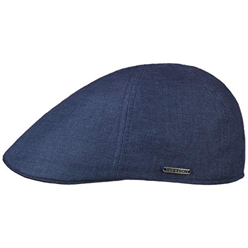 Stetson Texas Just Linen Flatcap Damen/Herren - Aus 100% Leinen - Made in The EU - Mit Baumwolle gefüttert - Schirmmütze sechsteilig - Leinencap mit Metall-Emblem - Frühing/Sommer blau XXL (62-63 cm) von Stetson