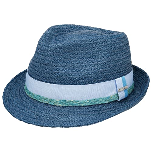 Stetson Vantella Trilby Strohhut - Naturfarbener Hut aus 100% Stroh - Sommerliches Design - Raffiahut für Damen und Herren - Frühjahr/Sommer blau XL (60-61 cm) von Stetson