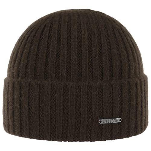 Stetson Varnell Kaschmirmütze Strickmütze Beanie Wollmütze Wintermütze Umschlagmütze Damen/Herren - mit Umschlag Herbst-Winter - One Size Dunkelbraun von Stetson