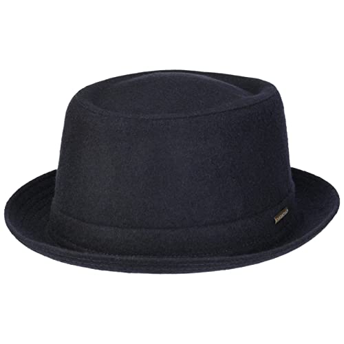 Stetson Wool Pork Pie Hut Herren/Damen - Porkpie Filzhut Made in Italy - Herrenhut mit Schurwolle und Baumwollfutter - Winterhut Größe 55 cm dunkelblau - Fedora Herbst/Winter von Stetson