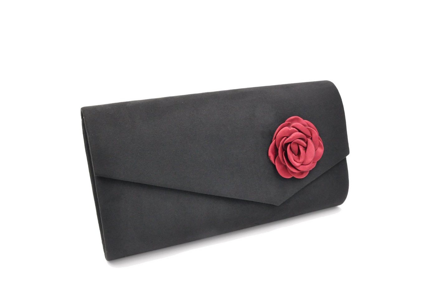 Steuer Abendtasche Satin-Optik schwarz mit roter Blüte von Steuer