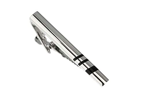 Krawattennadeln für Herren Hochzeit, Krawattenklammer Kupfer Langer Streifen Silber Schwarz Tie Clip 5CM Schmuck Geschenke von Stfery