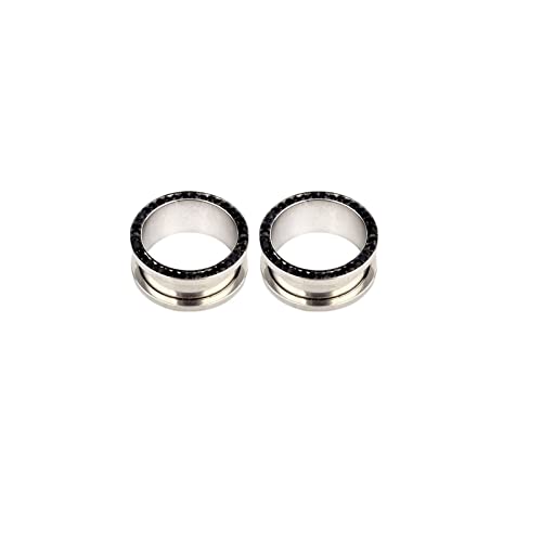 Stfery Damen Ohrringe Tunnel 14mm, 2 Stk Edelstahl Ohr Plugs Schwarz Plug Ohrringe Damen Mit Schwarzem Zirkon von Stfery