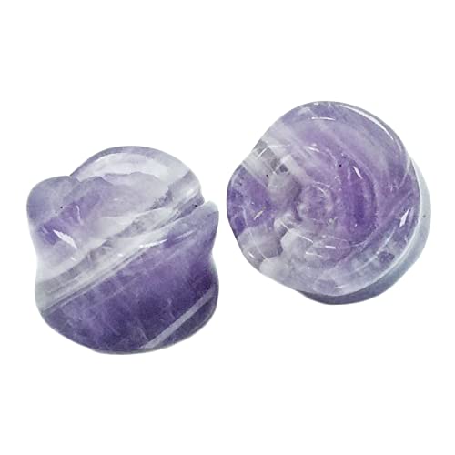 Stfery Damen Ohrringe Tunnel 16mm, 2 Stk Ohr Tunnel Stein Lila Damen Plug Ohr Amethyst Rose Muster von Stfery